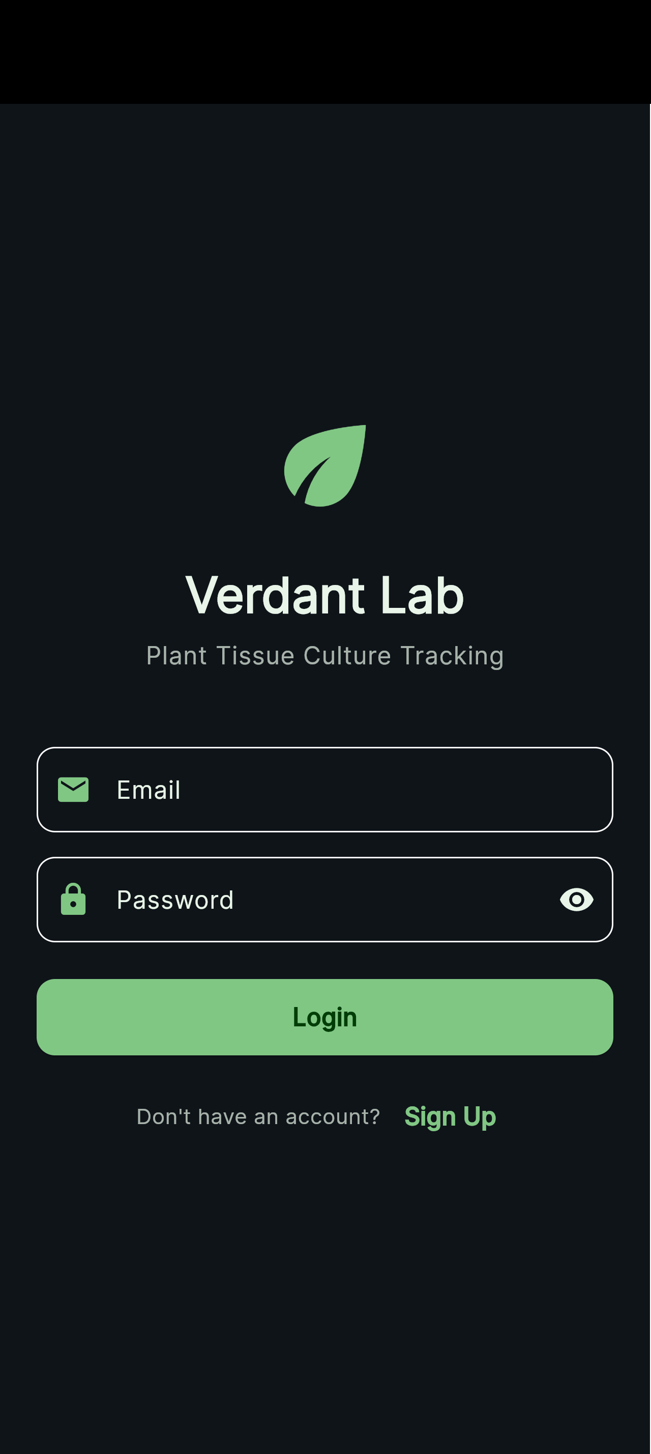 Verdant Lab login screen with secure authentication