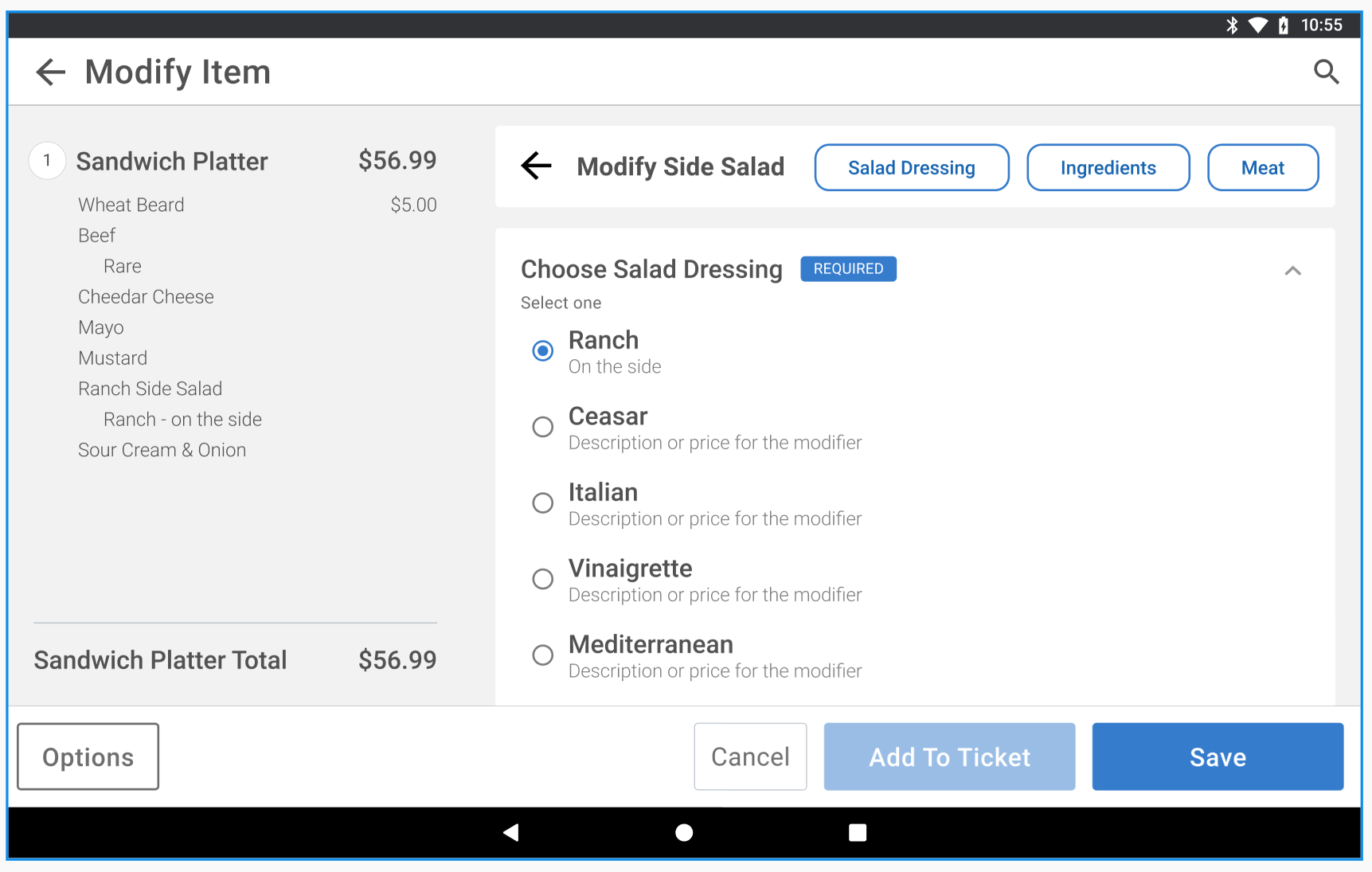 Nested modifier interface with breadcrumb navigation for tracking position in deep modifier hierarchies