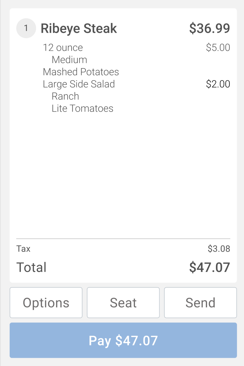Kitchen ticket display with typographic hierarchy for fast scanning during high-volume service
