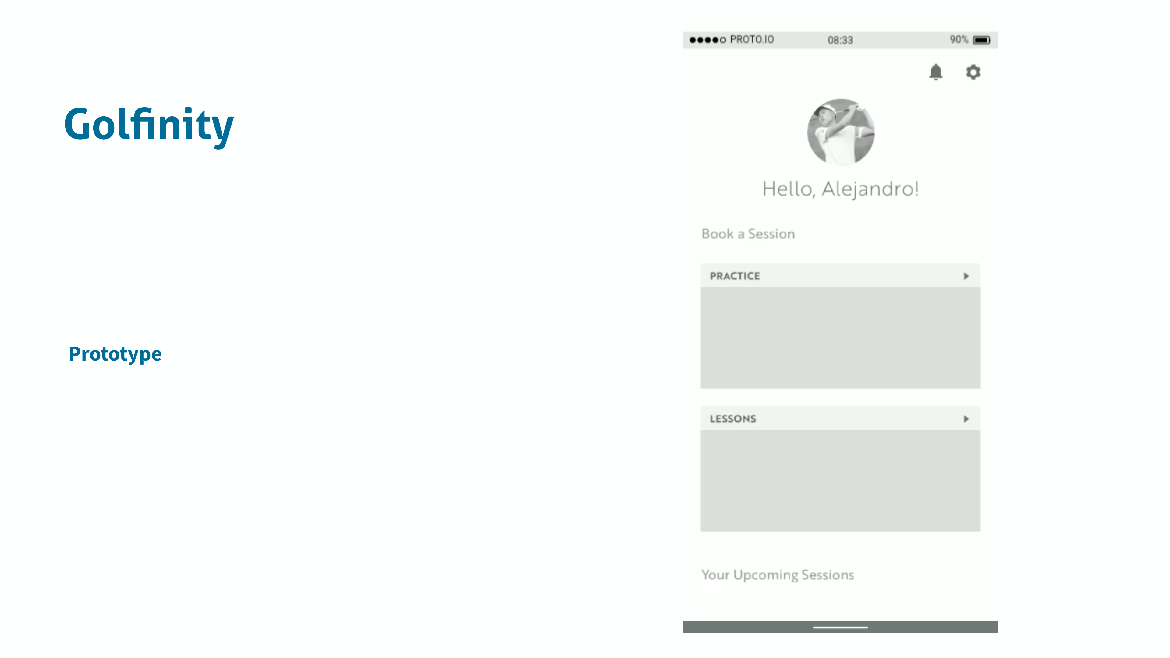 Golfinity interactive prototype built in Proto.io
