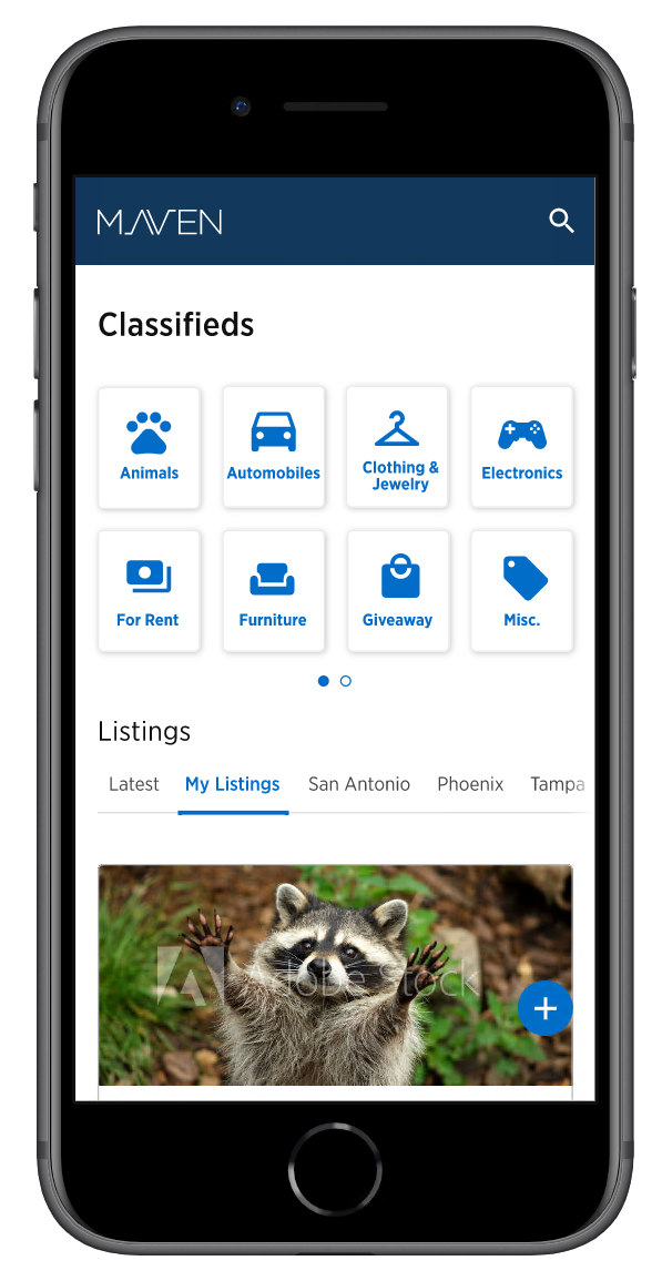 Classifieds home with category icons