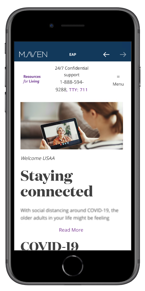 Employee Assistance Program providing 24/7 confidential support with COVID-19 crisis resources