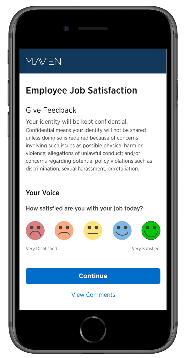 Confidential employee job satisfaction survey with emoji-based rating scale
