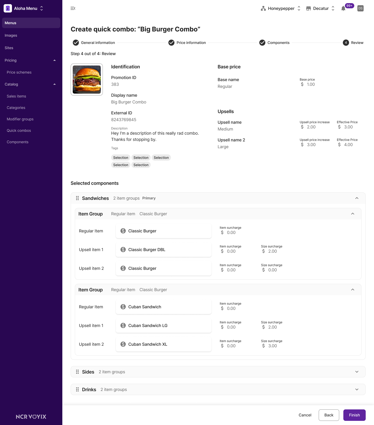 Quick Combos creation summary showing simplified UI