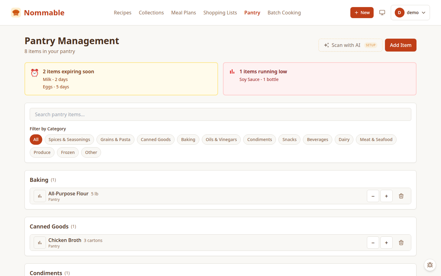 Nommable pantry inventory with expiry alerts