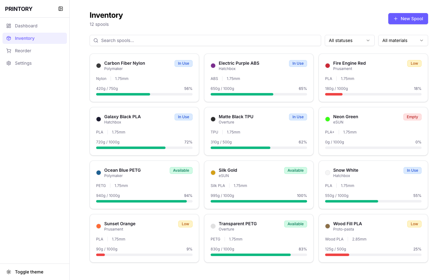 Printory Web App Interface