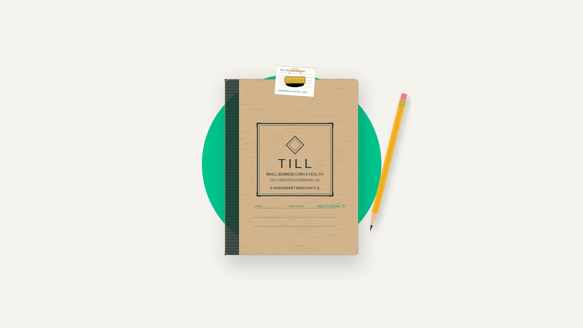 Till SMB financial health merchant register log book with pencil and brass clip