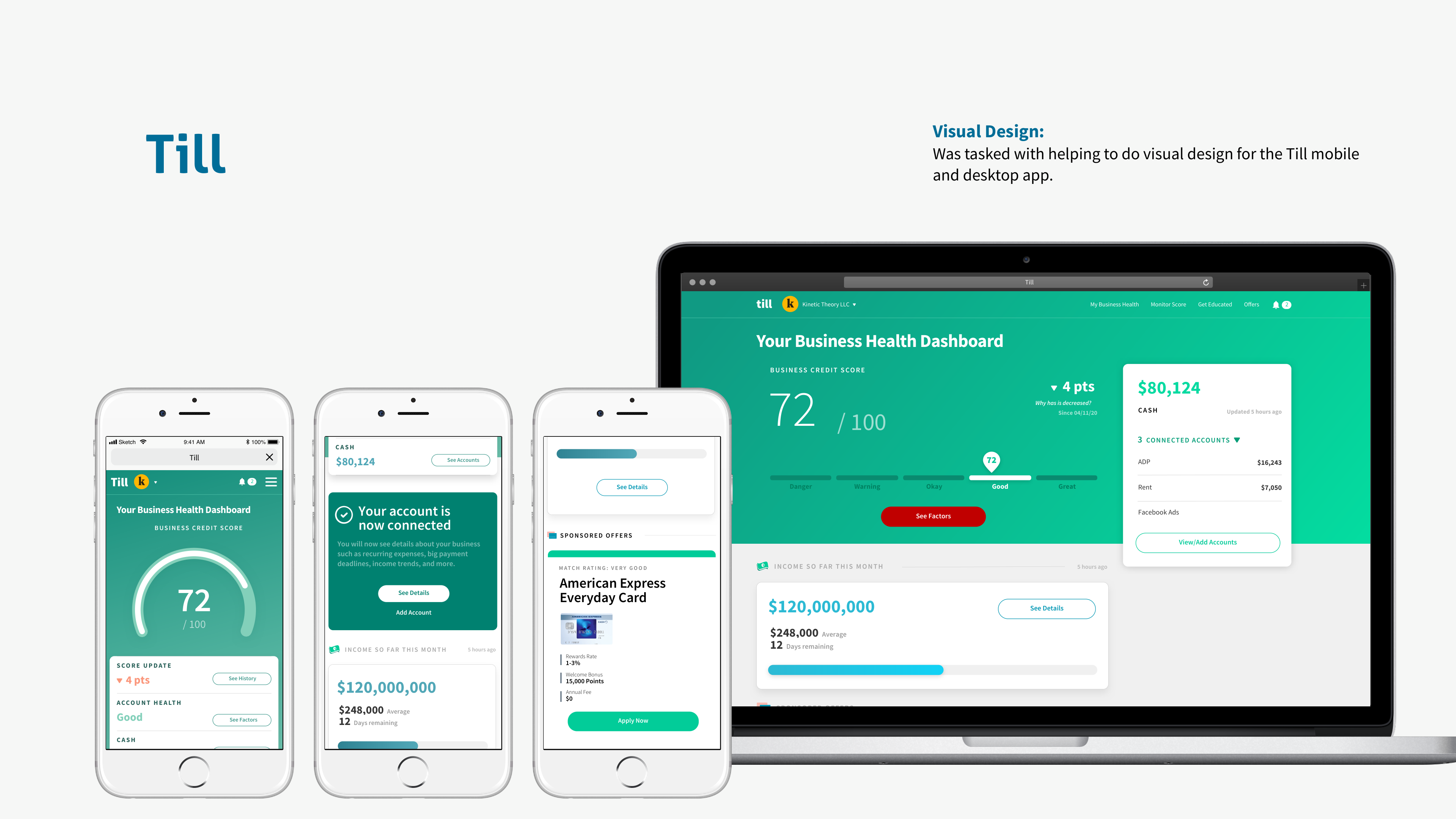 Till Business Health Dashboard visual design across mobile and desktop
