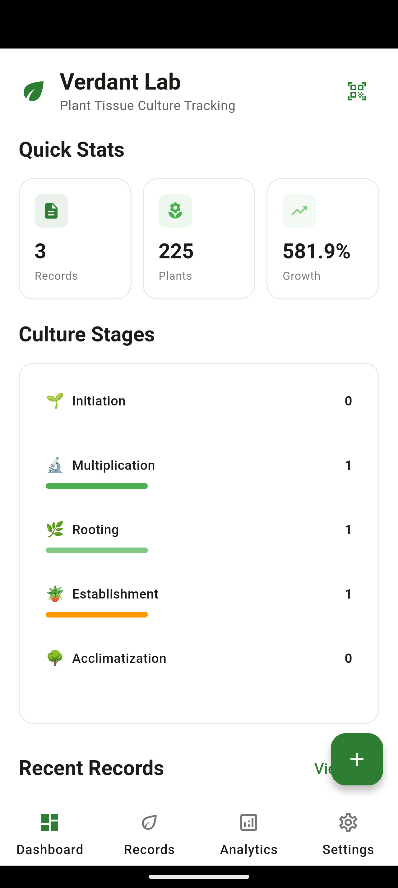 Verdant Lab App Interface